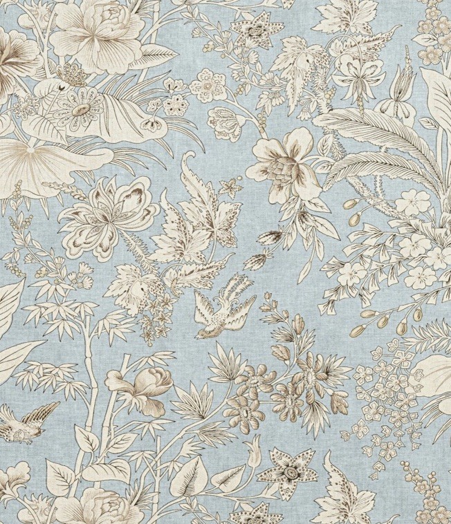 Thibaut/Anna French Curtain Fabric \'ROSALIND\' 3.7 METRES SPA BLUE