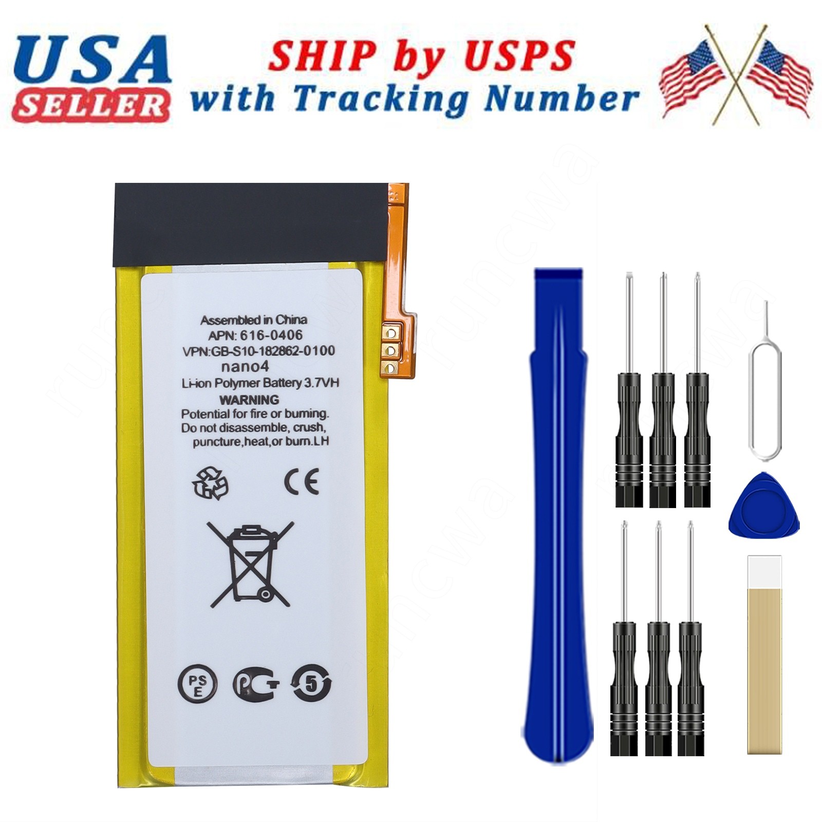 For iPod Nano 4 4G 4th, iPod Nano 4th Gen Cell 616-0406 Battery + Tools NEW