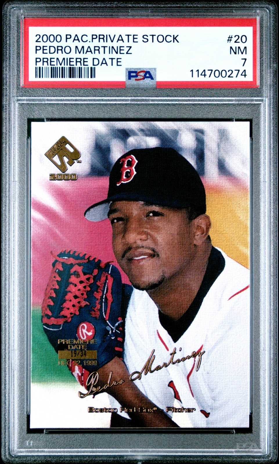 2000 PACIFIC PRIVATE STOCK PREMIERE DATE #20 PEDRO MARTINEZ #/34 PSA 7 NEAR MINT