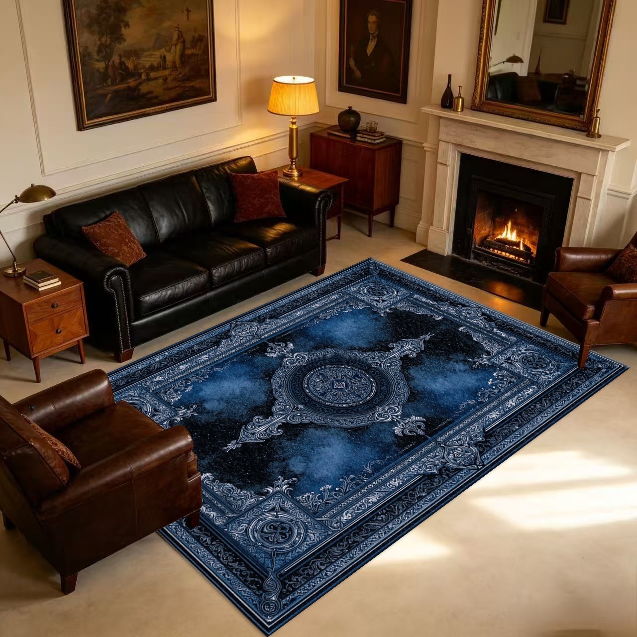 rugs for living roomTraditional Medallion Washable Area Rug,9 Styles Soft Velvet