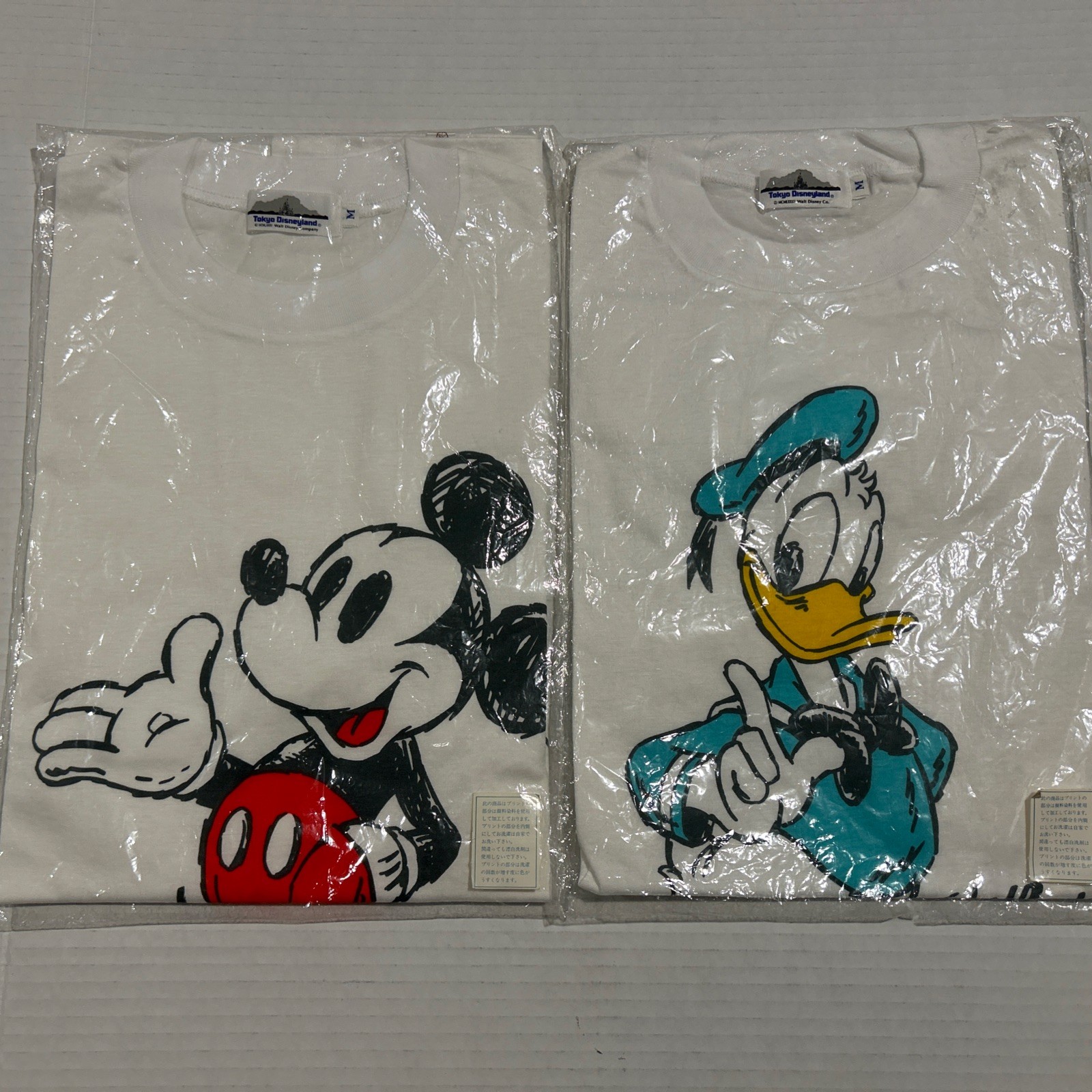 Vintage 1980s Tokyo Disneyland Mickey & Donald T-Shirts M Unused Pair