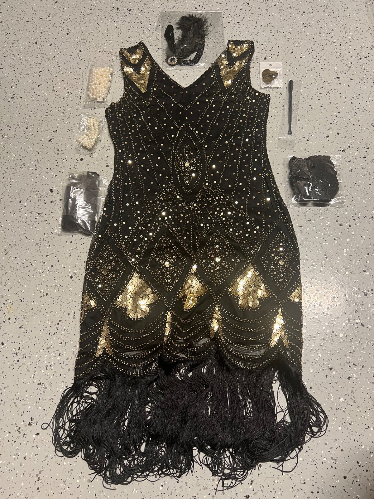 Plulon Women\'s 1920s Great Gatsby Gold Sequin Dress Costume Halloween Med - NEW