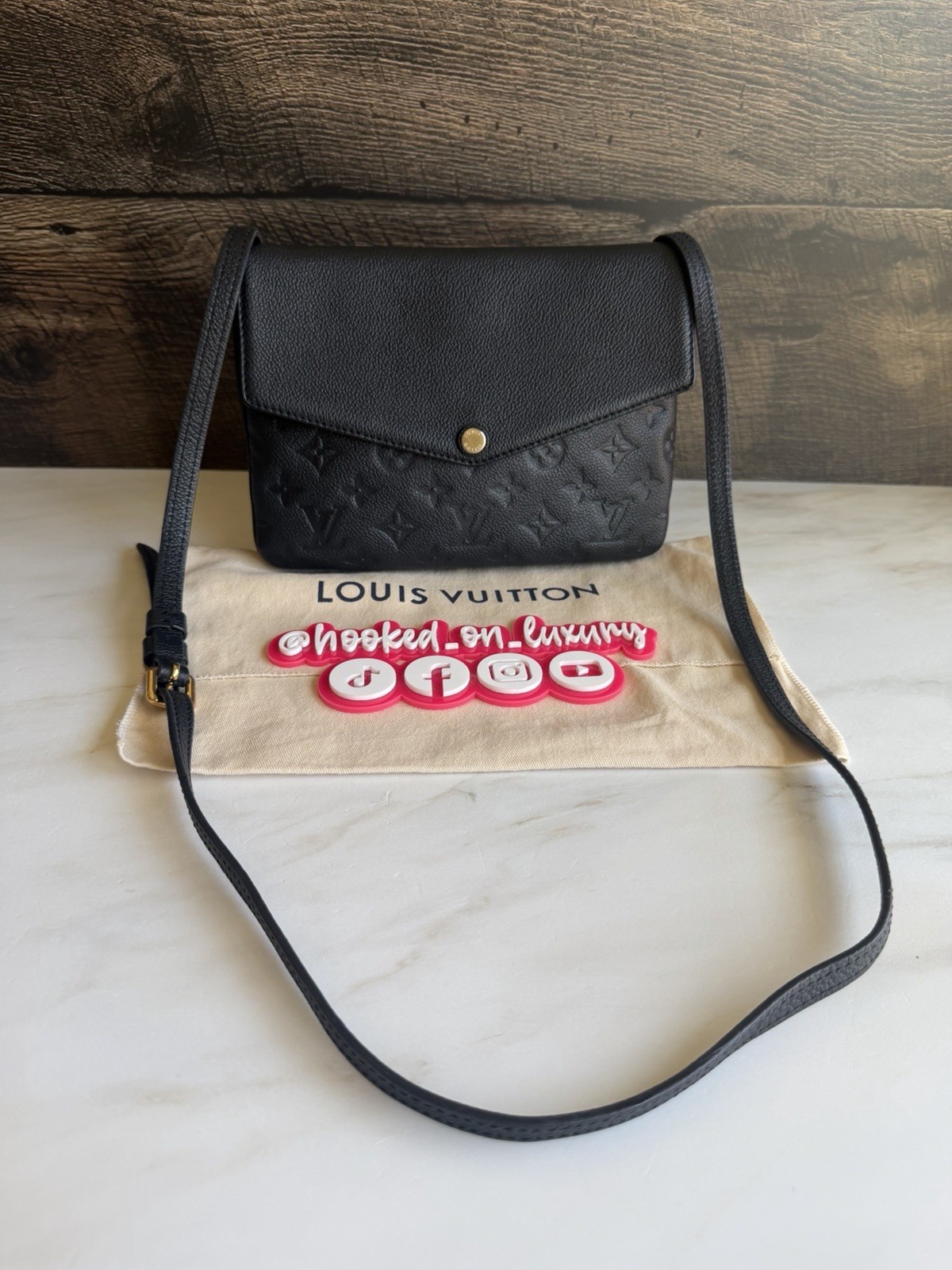 Authentic Louis Vuitton Twice Twinset Black Noir Empreinte Leather Crossbody Bag