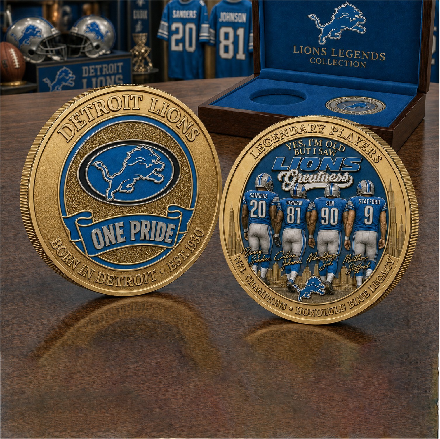 Detroit Lions Legends Collection Commemorative Gold Plated Coin
