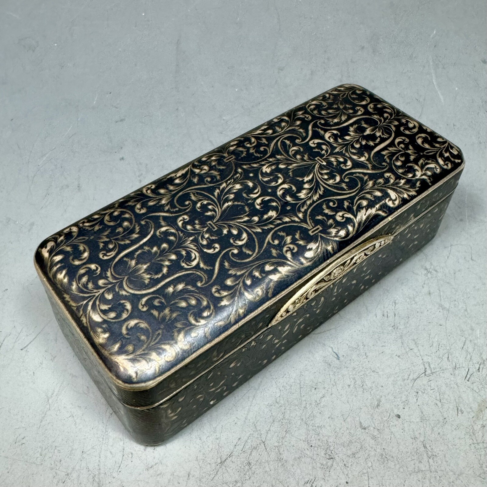 Beautiful Antique Russian 84 Silver Niello Box Gold Wash