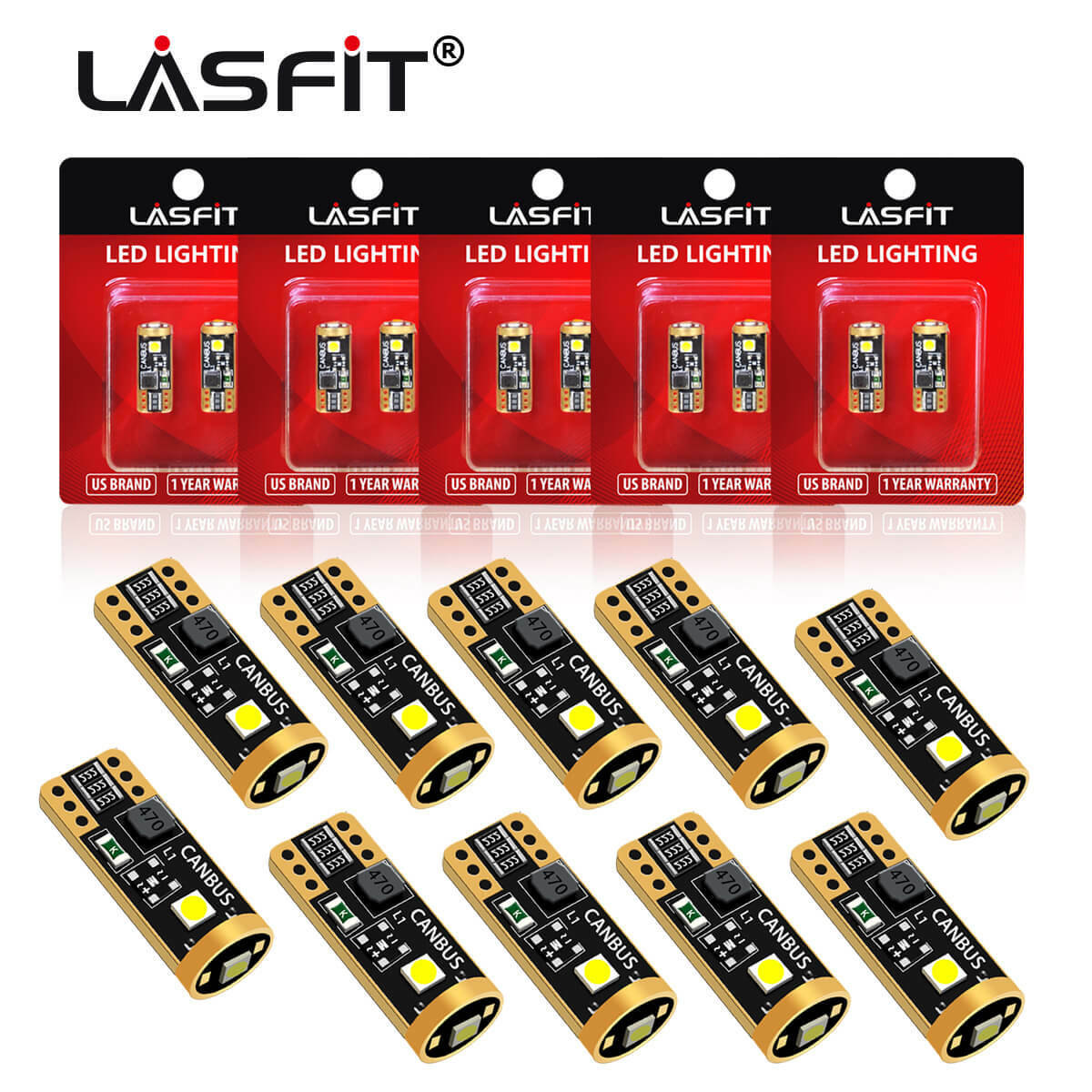 LASFIT Canbus T10 168 2825 194 LED License Plate Light Bulbs 6500K Bright White