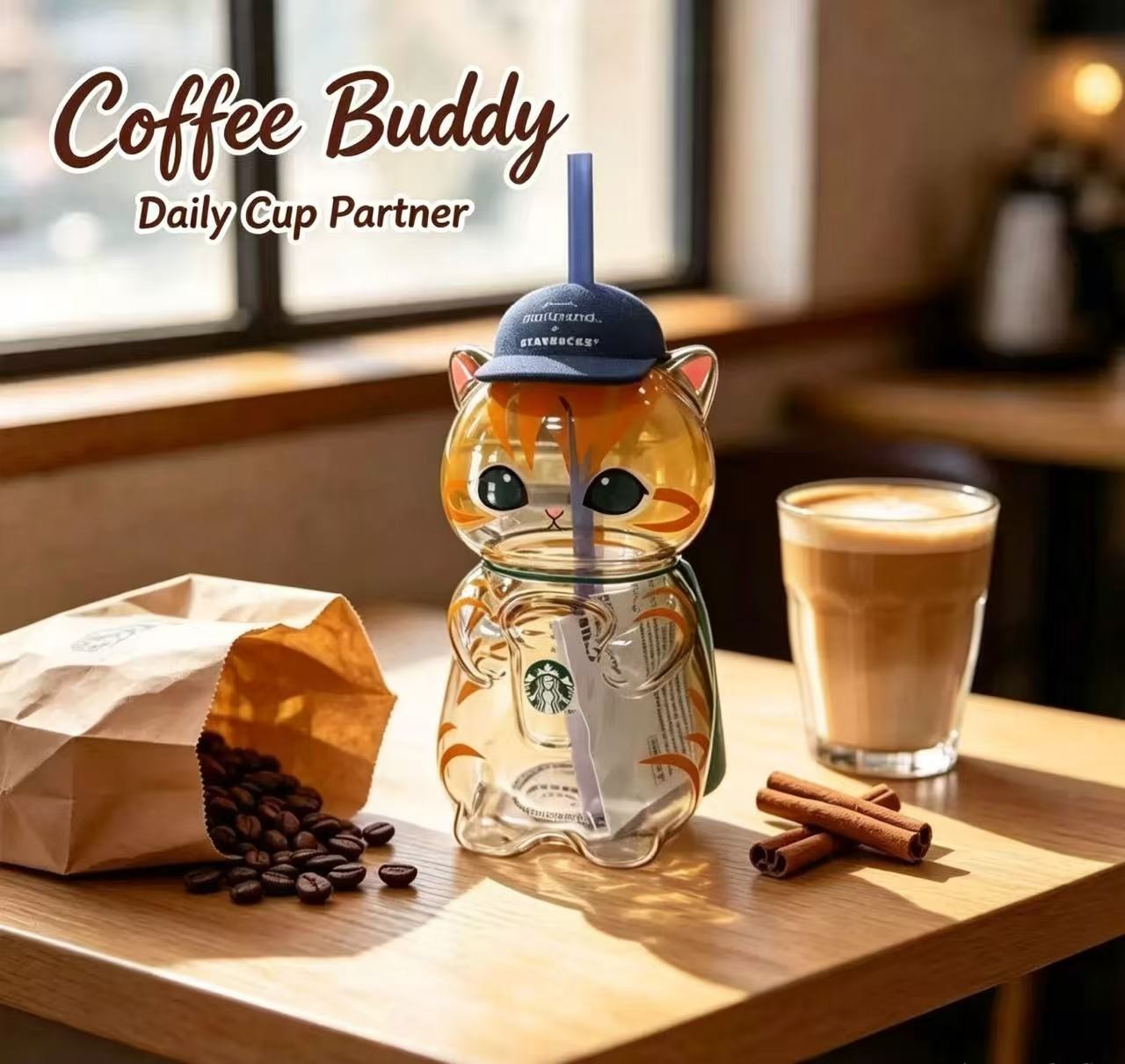 LUXURY NEW  2026  Starbucks Singapore x Mofusand Collection Cat Shaped Glass Cup
