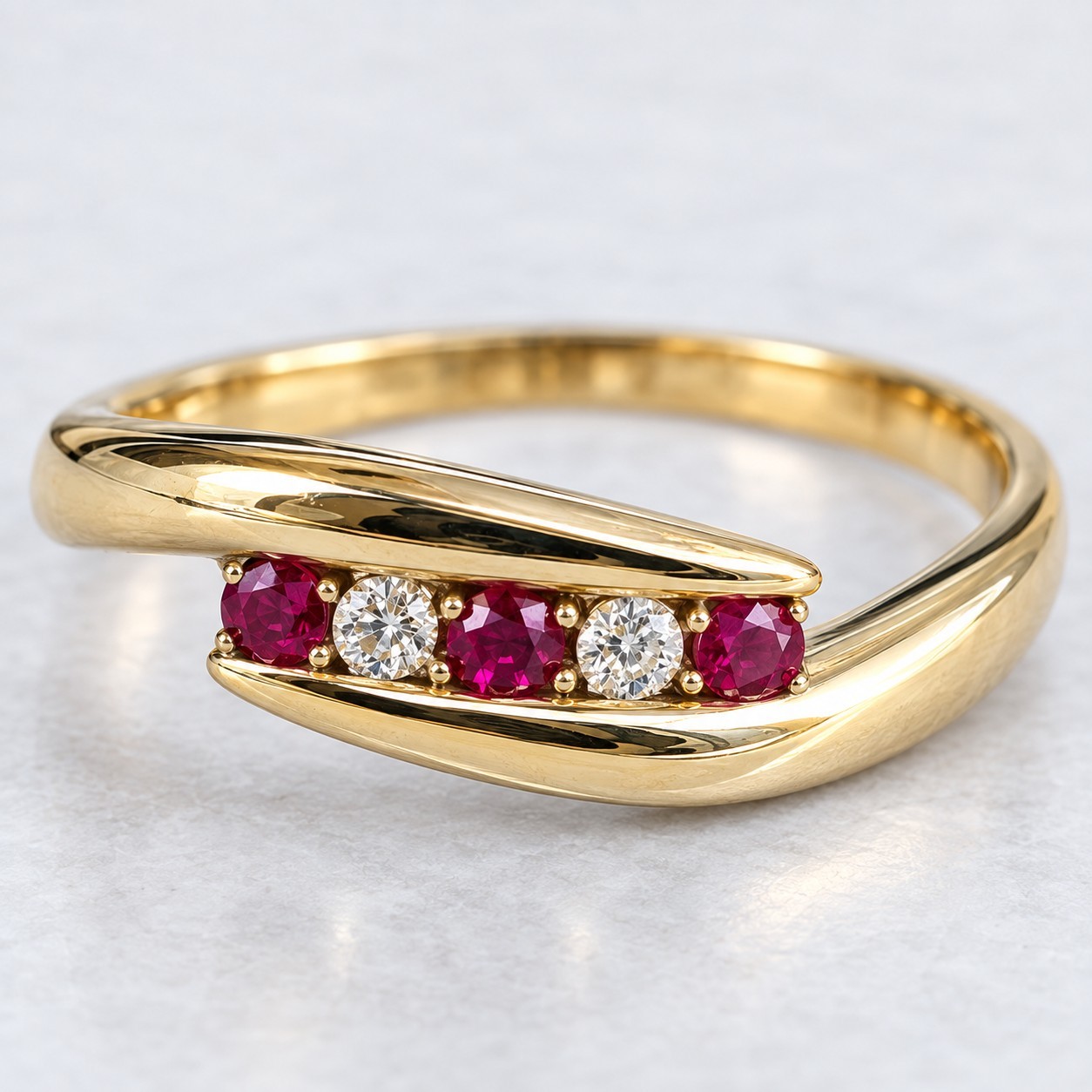 Vintage LGL 10K Yellow Gold Ruby Diamond Band Ring Size 9.25 2.75g