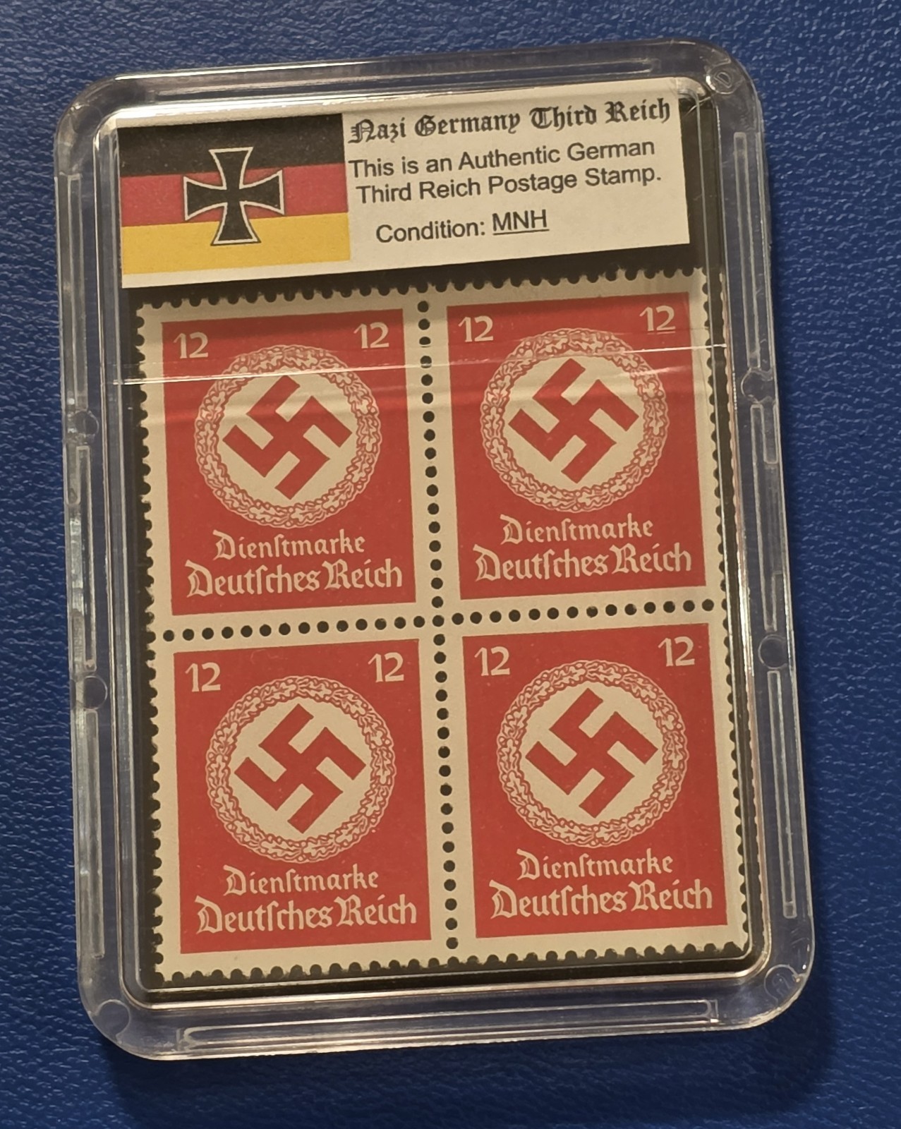 Germany 12PF Red Swastika Government Officials Stamp Block WW2 Nazi German MNH Germany 12PF Red Swastika Government Officials Stamp Block WW2 Nazi German MNH