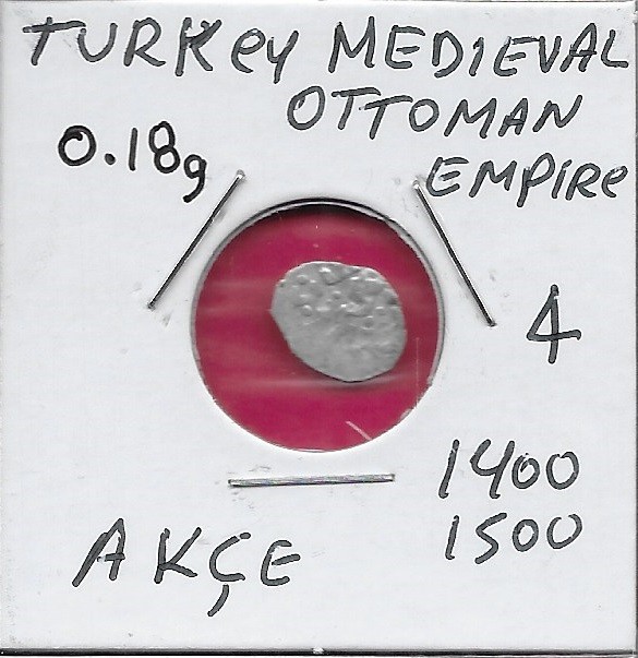TURKEY MEDIEVAL OTTOMAN EMPIRE 1 AKCE c.1400-1500 CE SULEYMAN II 1687-1691,ARABI TURKEY MEDIEVAL OTTOMAN EMPIRE 1 AKCE c.1400-1500 CE SULEYMAN II 1687-1691,ARABI