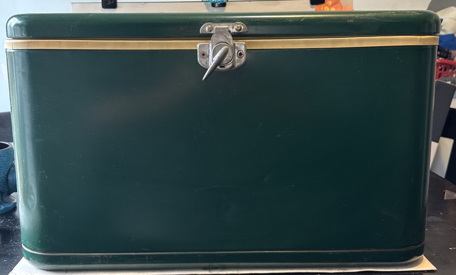 Vintage Thermos Metal Green Ice Carry Cooler model USA 1960s 1970s Vintage Thermos Metal Green Ice Carry Cooler model USA 1960s 1970s