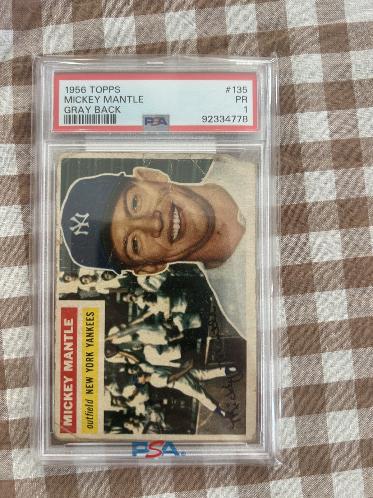 1956 Topps - Mickey Mantle #135 Gray Back PSA 1 1956 Topps - Mickey Mantle #135 Gray Back PSA 1