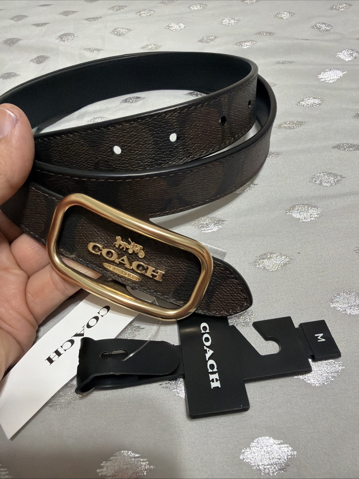 Coach Sig Belt Buckle Gold Size M Brown Black Coach Sig Belt Buckle Gold Size M Brown Black