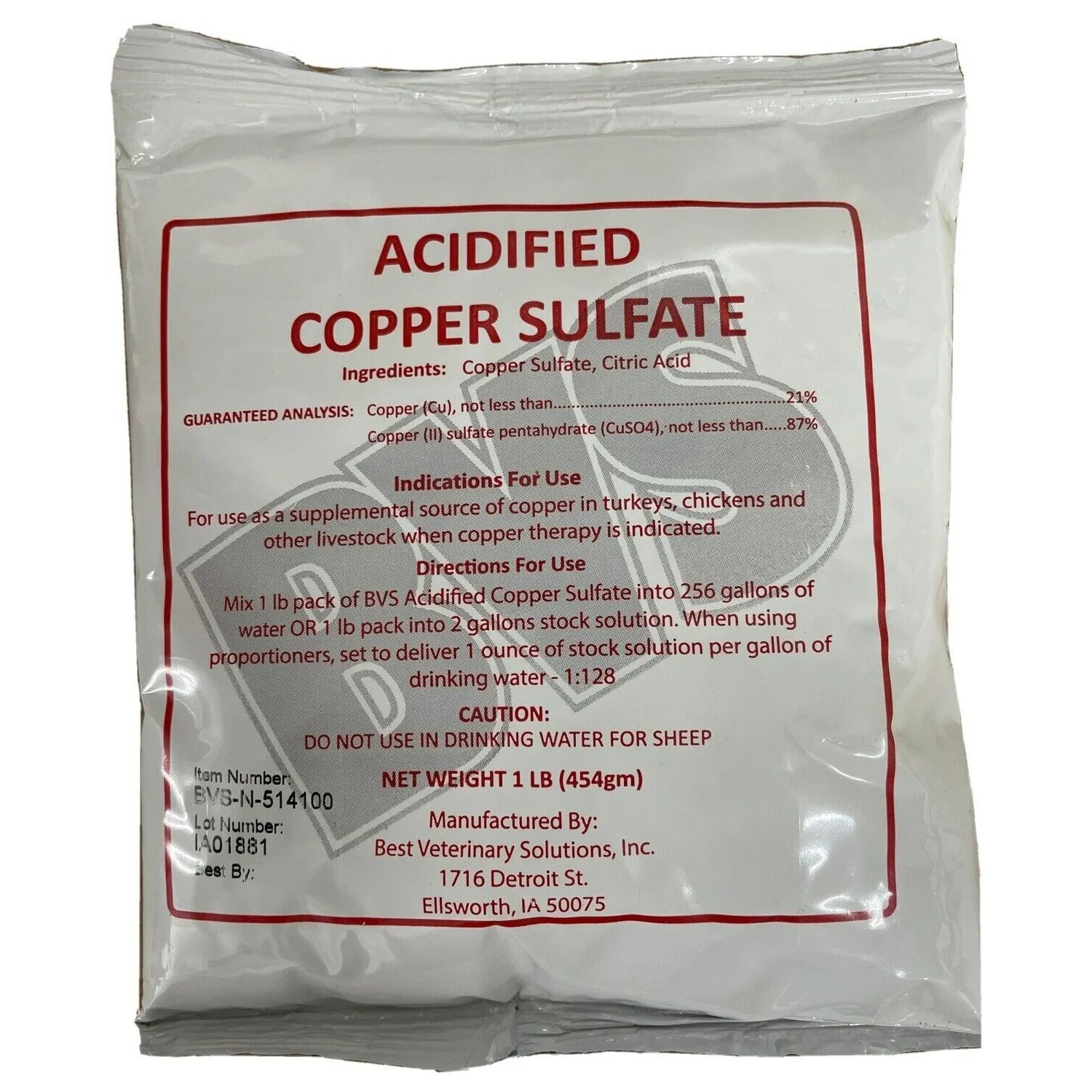 Acidified Copper Sulfate for Sour Crop in Chickens Turkeys & Pigeons (1 Lb)