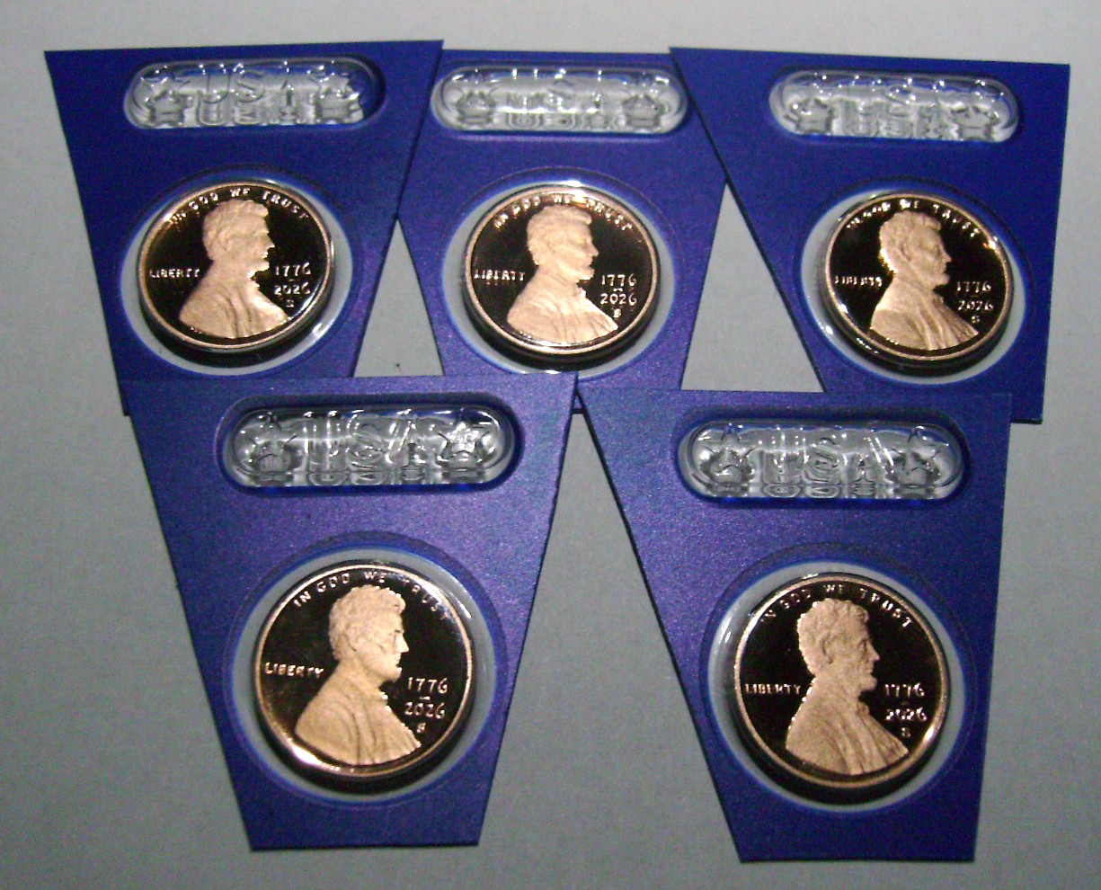 (Lot of 5) DUAL DATE 2026 S Lincoln 1c Cent Penny PROOF Sealed US Mint Clad sets
