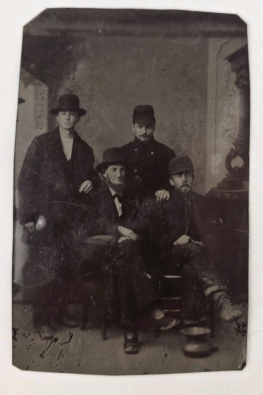 Antique Tintype Photo Unique Handsome Group Victorian Men Occupational Hats