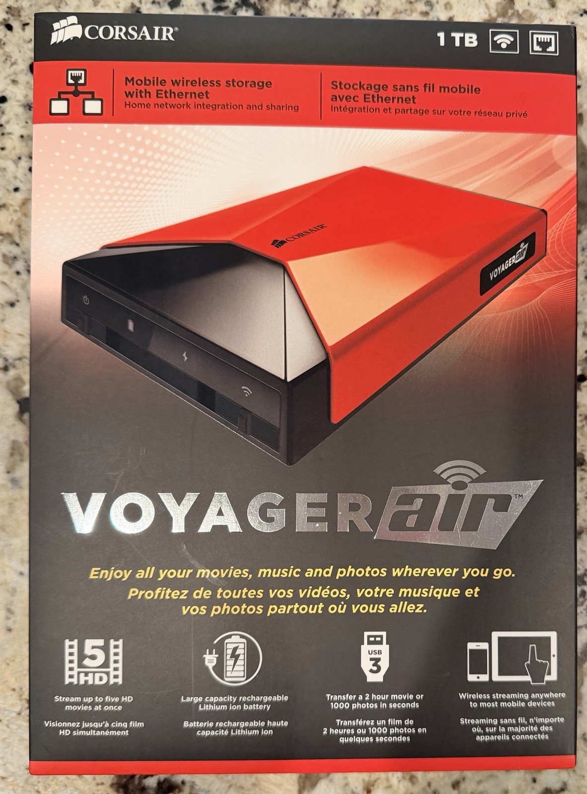 CORSAIR Voyager Air 1 TB Mobile Wireless Storage With Ethernet Brand NEW CORSAIR Voyager Air 1 TB Mobile Wireless Storage With Ethernet Brand NEW