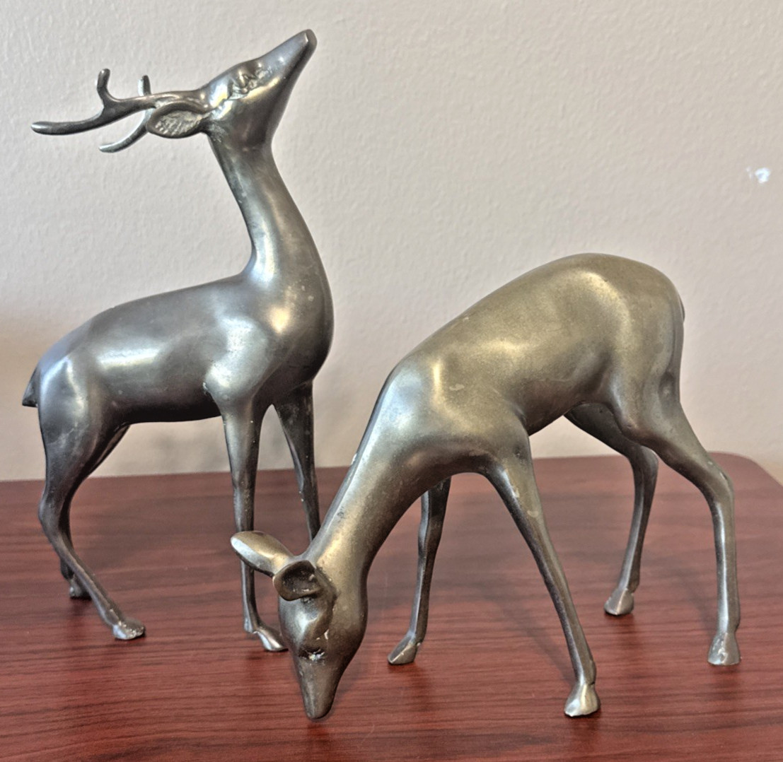 Vintage Solid Brass Deer Figurines Buck Doe Large Pair 10 Vintage Solid Brass Deer Figurines Buck Doe Large Pair 10