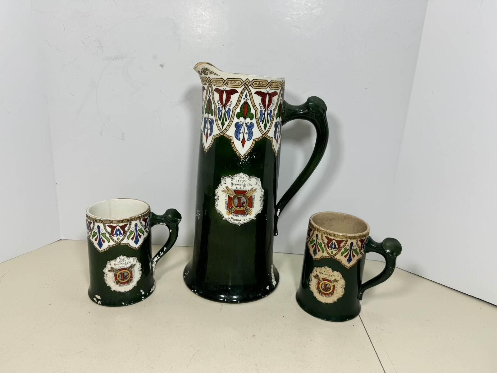 Antique The Leisy Brewing Co. 2 Tankard Mugs And Pitcher Haynes (b80)