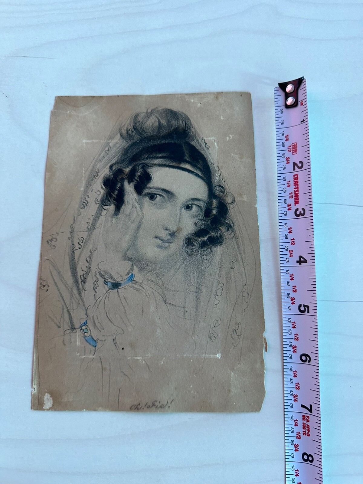 Antique 19th Century Pencil Drawing Portrait Lady Style of Alfred Edward Chalon