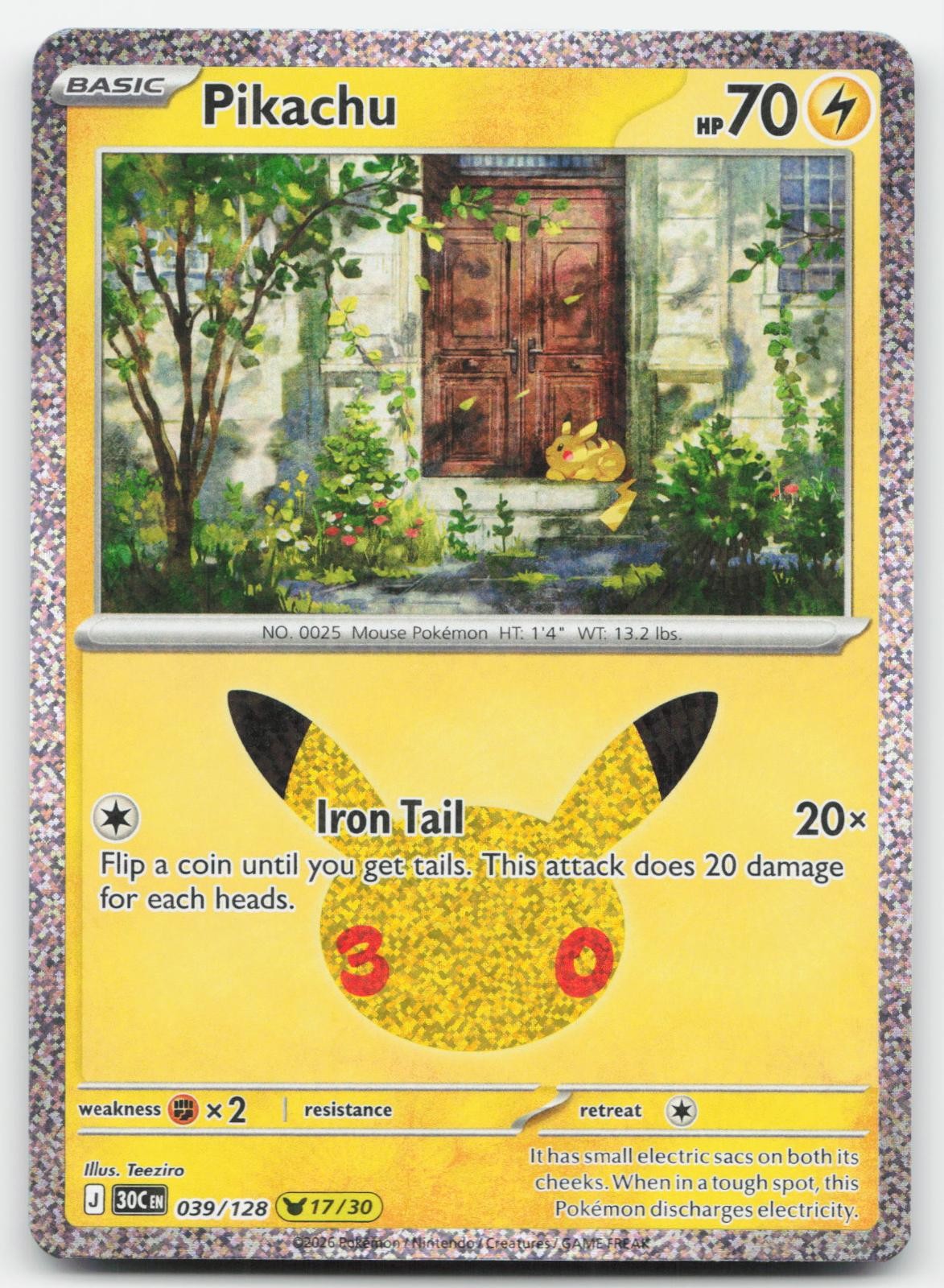 Pikachu 039/128 Holo Pikachu Rare ME: 30th Celebration Pokemon NM Pikachu 039/128 Holo Pikachu Rare ME: 30th Celebration Pokemon NM