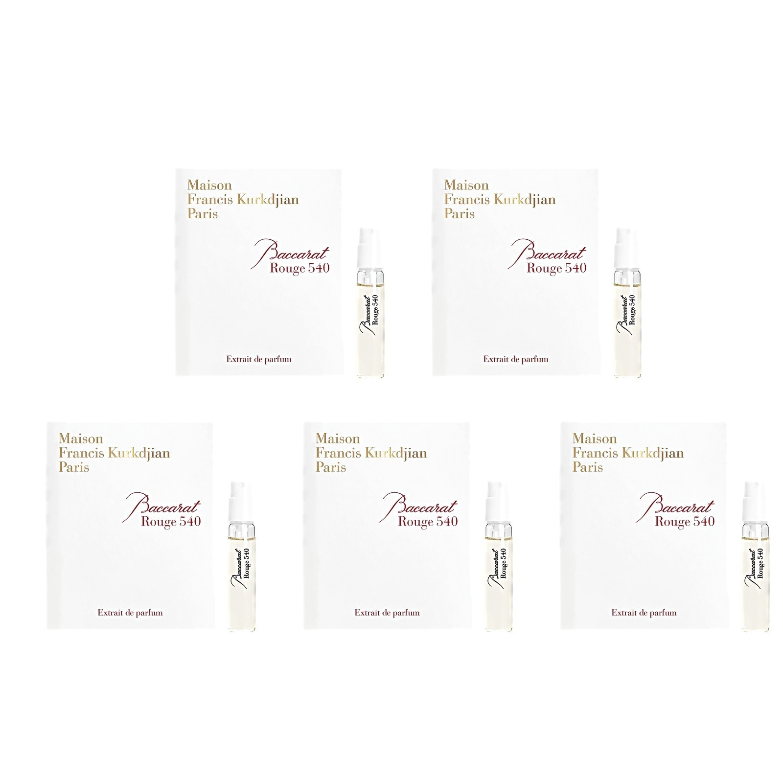 5 X Maison Francis Kurkdjian Baccarat Rouge 540 Extrait De Parfum 1.5ml / 0.05oz 5 X Maison Francis Kurkdjian Baccarat Rouge 540 Extrait De Parfum 1.5ml / 0.05oz