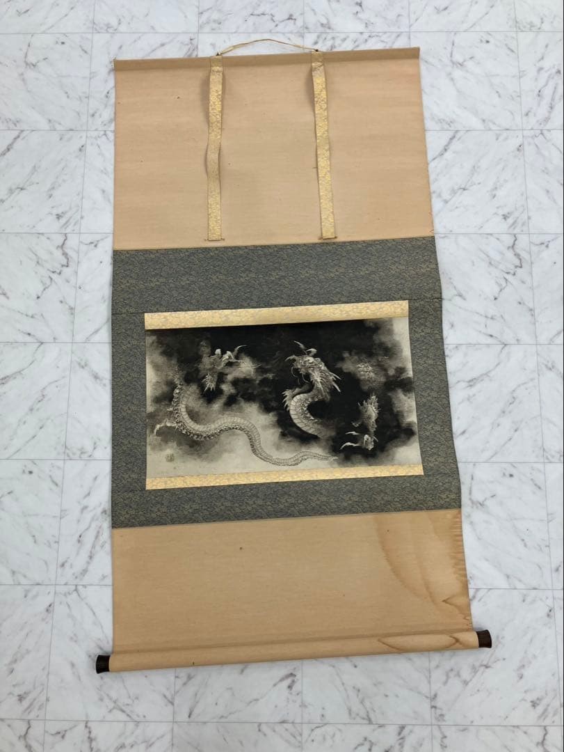 Japanese Hanging Scroll Ink Painting Dragon Lucky Charm Antique Art