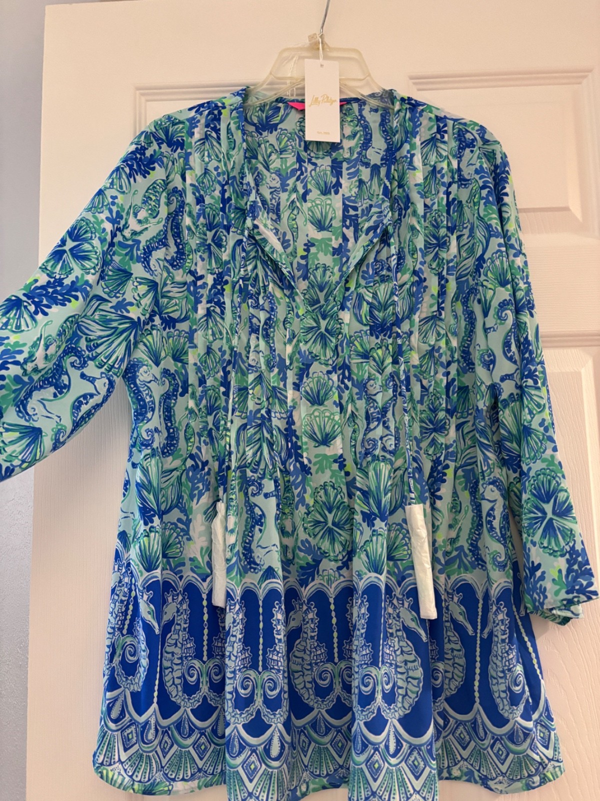 NWT Lilly Pulitzer Marilina Seeing Double Engineered Tunic Sea Glass Aqua