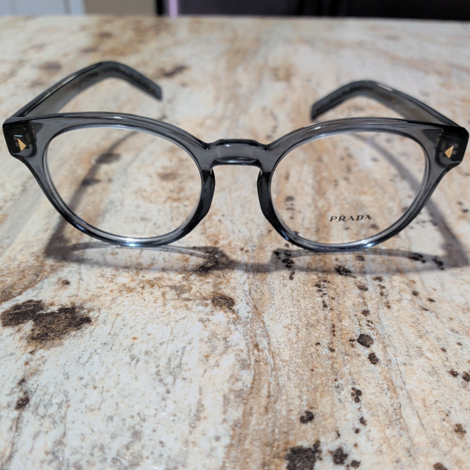 NEW PRADA VPR A14-F 17T-1O1 CLEAR BLUE GOLD AUTHENTIC EYEGLASSES 52-20 NEW PRADA VPR A14-F 17T-1O1 CLEAR BLUE GOLD AUTHENTIC EYEGLASSES 52-20