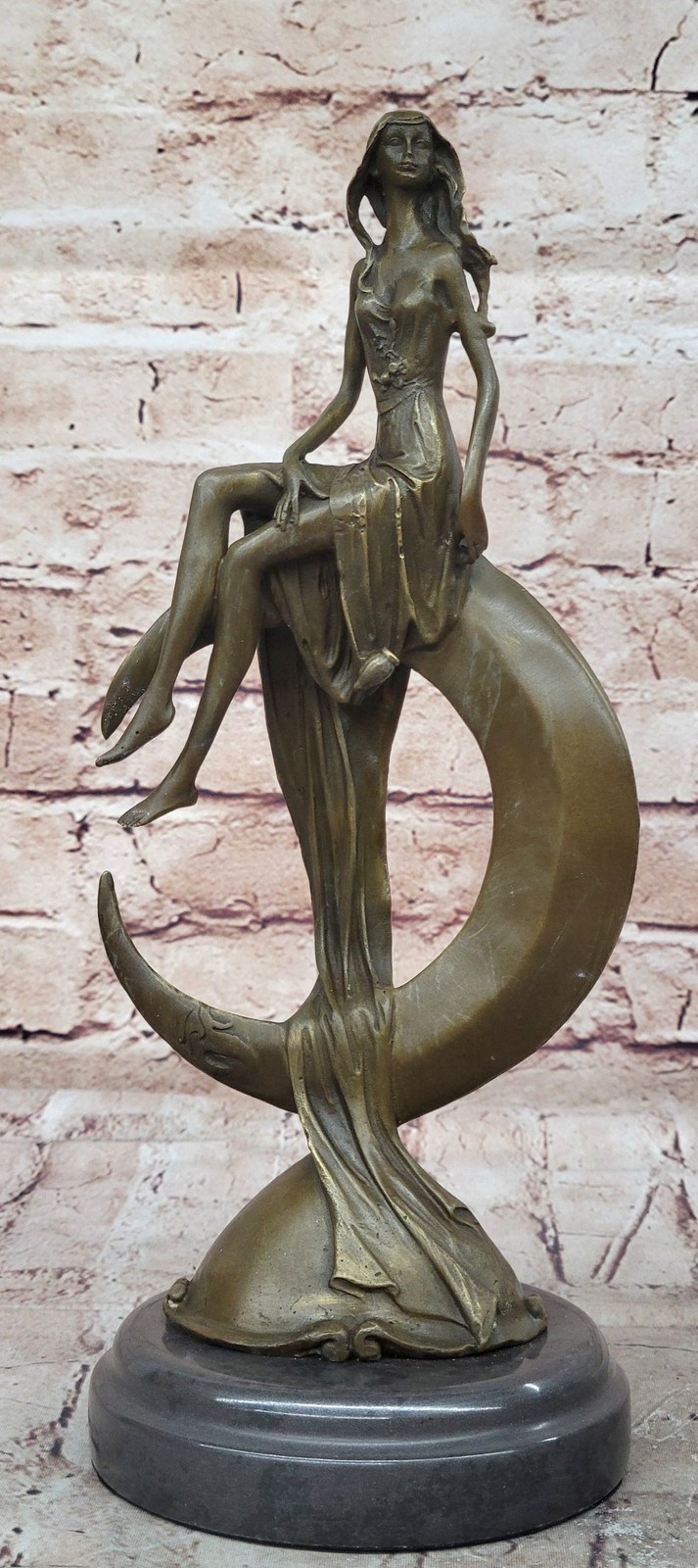 Signed Original Mavchi Venus on the Moon Bronze Sculpture Marble Base Artwork nr