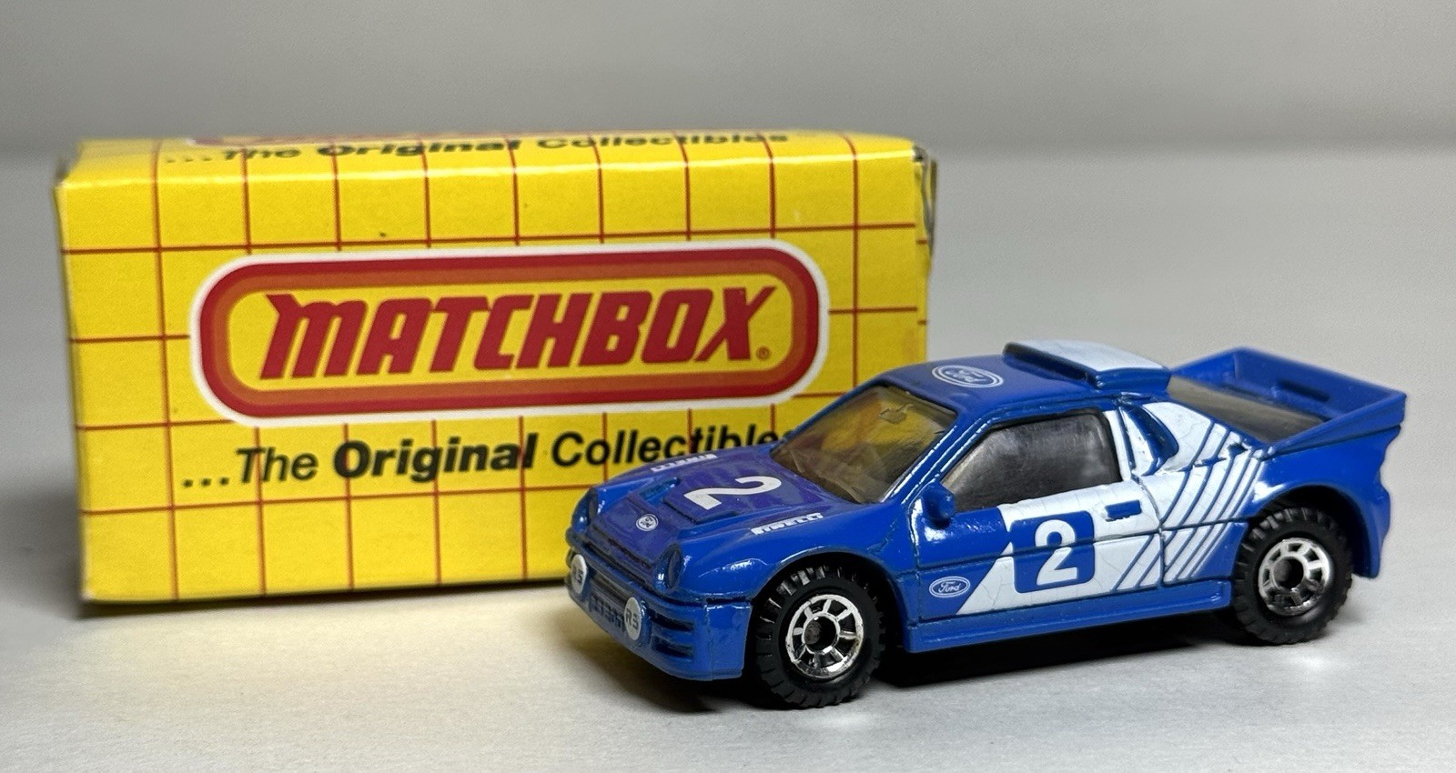 Vintage Matchbox 1986 Ford RS 200 Blue #2 Rally Car MB34 Boxed Original Vintage Matchbox 1986 Ford RS 200 Blue #2 Rally Car MB34 Boxed Original