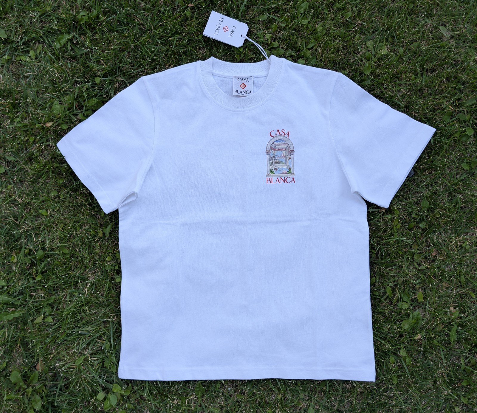CASABLANCA T-shirt MEDIUM Size Le Passage Graphic Print Organic Cotton New White