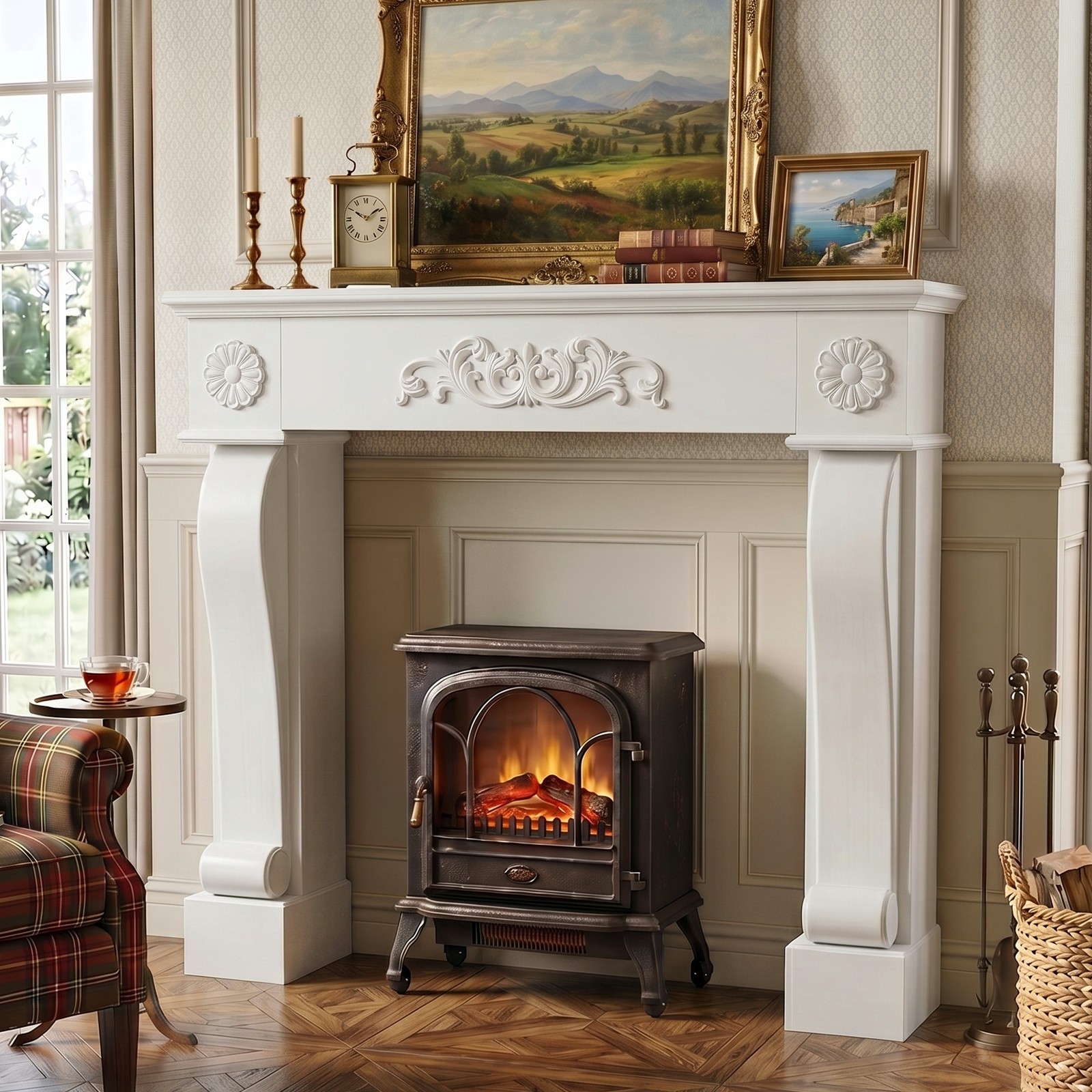 Modern Freestanding Fireplace Mantel Surround MDF Fireplace Mantel, Anti-Tipping Modern Freestanding Fireplace Mantel Surround MDF Fireplace Mantel, Anti-Tipping
