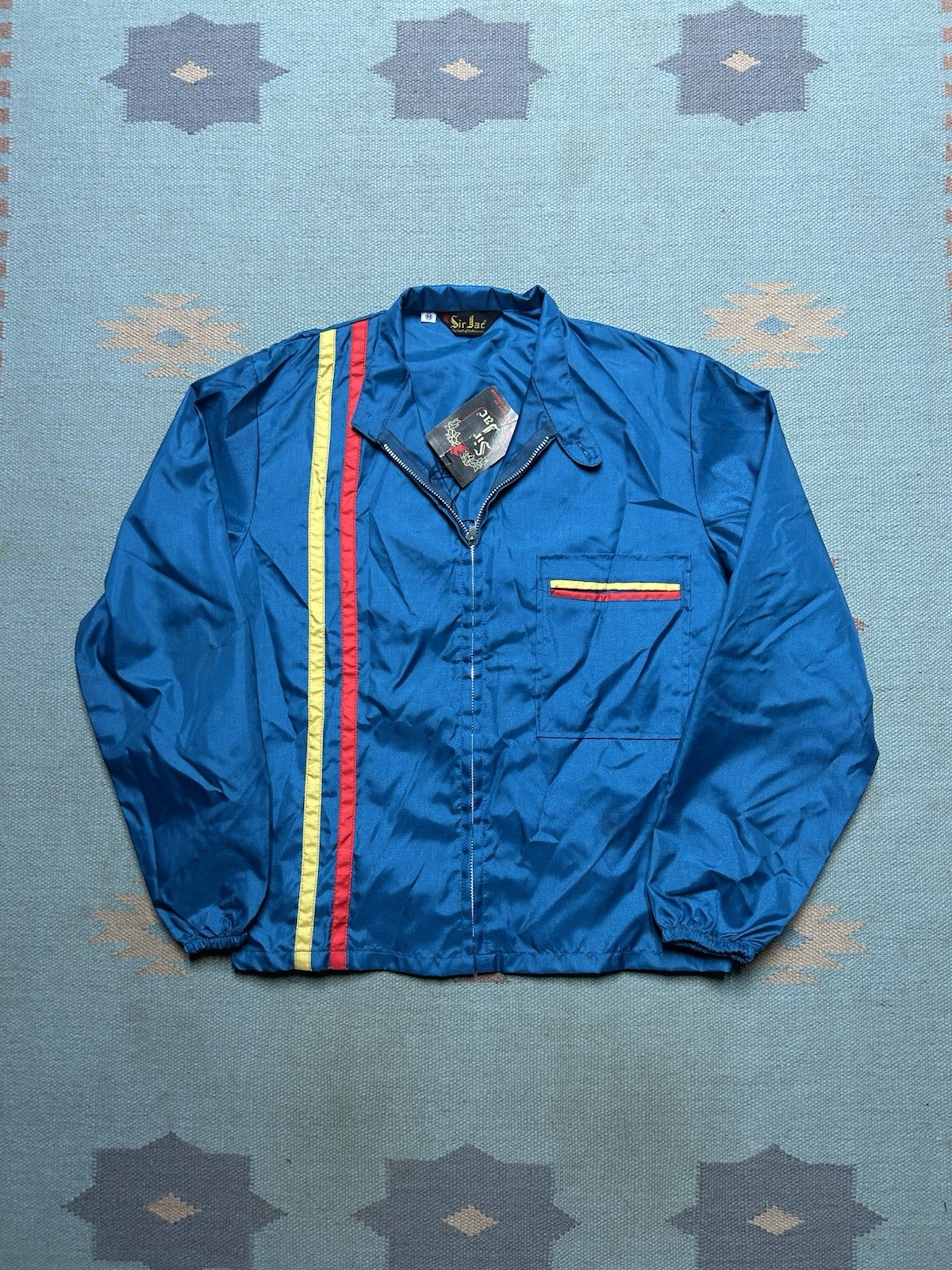 NEW Vintage 1960s Sir Jac nylon jacket racing car stripe NWT DEADSTOCK medium NEW Vintage 1960s Sir Jac nylon jacket racing car stripe NWT DEADSTOCK medium