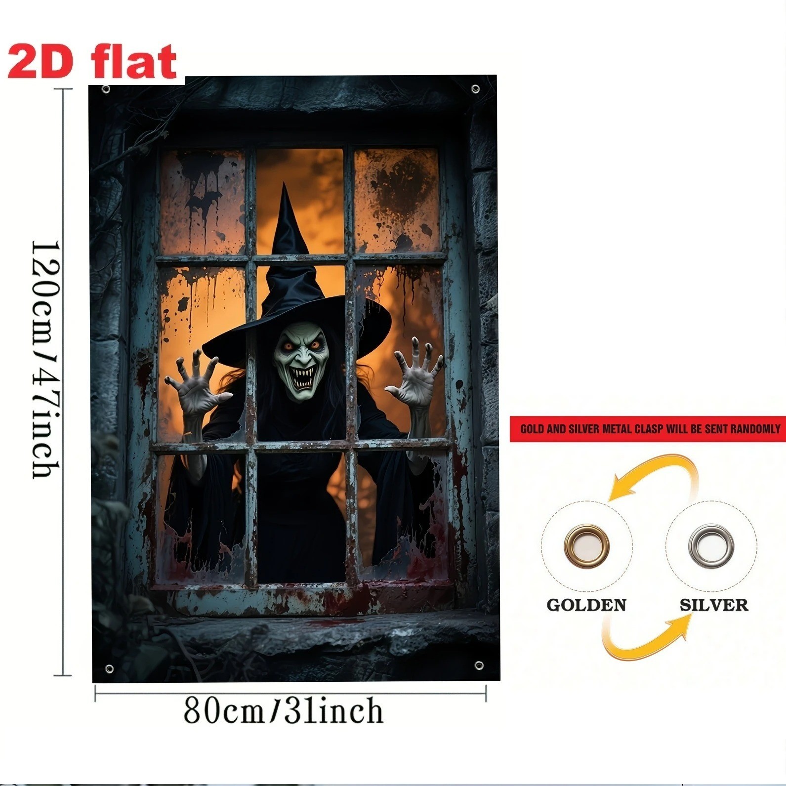 Halloween Witch Window Banner 80x120cm Scary Witch Party Wall Door Decor