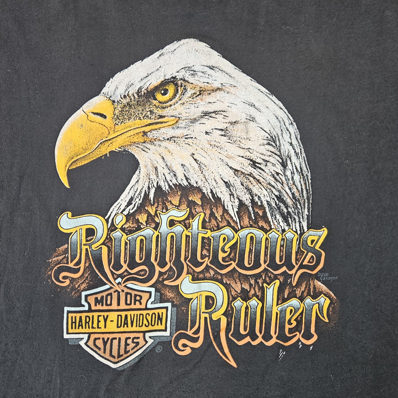 Vtg Harley Davidson 3D Emblem Mens Large Eagle Righteous Ruler Shirt