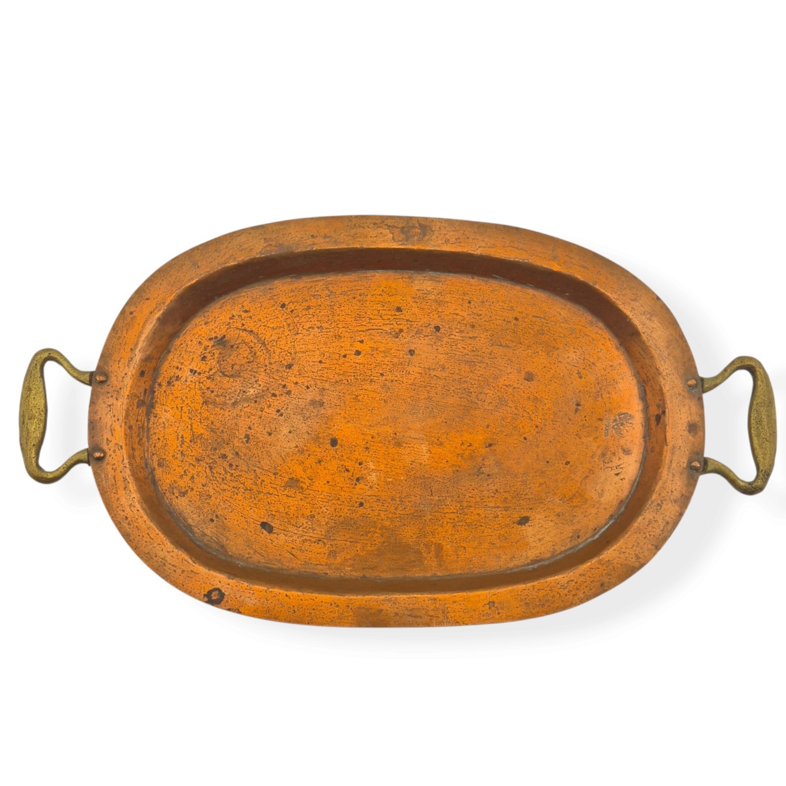 Antique Imperial Russian Copper Samovar Tray Oval Brass Handles Tula Eagle Mark