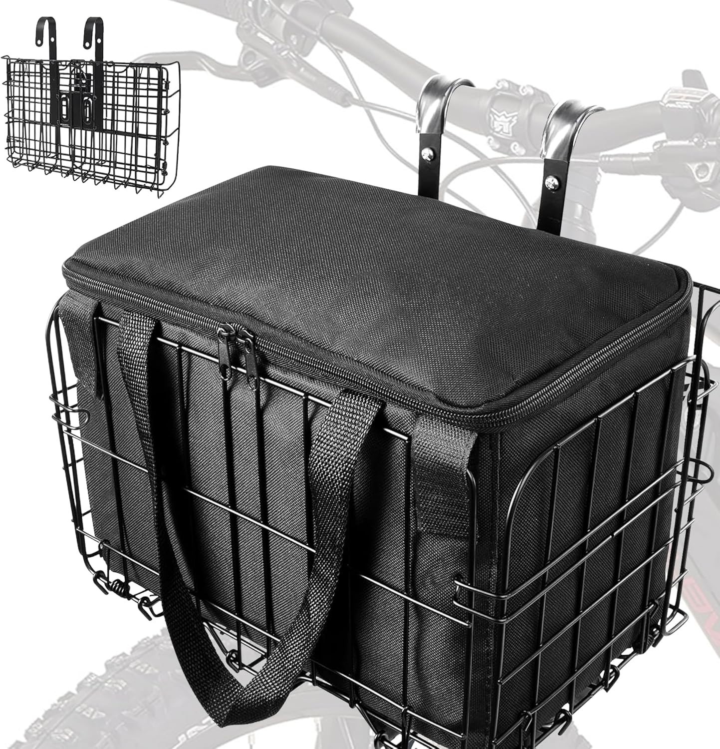 Bike Basket Front Folding Bicycle Basket with Removable Liner Bag, Quick Release Bike Basket Front Folding Bicycle Basket with Removable Liner Bag, Quick Release