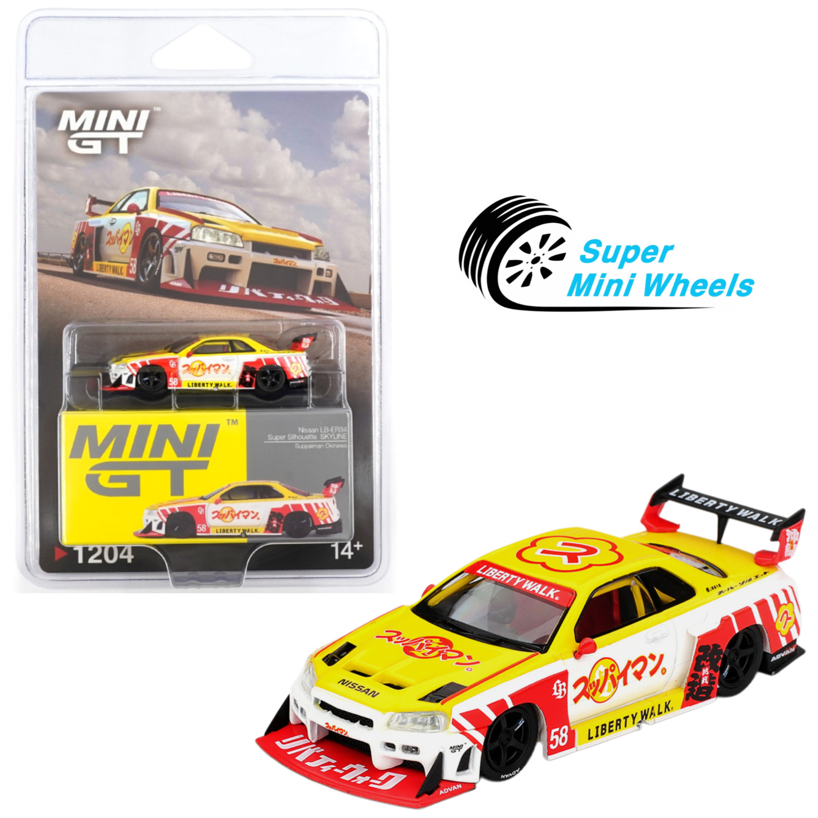 Mini GT 1:64 Nissan LB-ER34 Super Silhouette SKYLINE Suppaiman Okinawa #1204 Mini GT 1:64 Nissan LB-ER34 Super Silhouette SKYLINE Suppaiman Okinawa #1204
