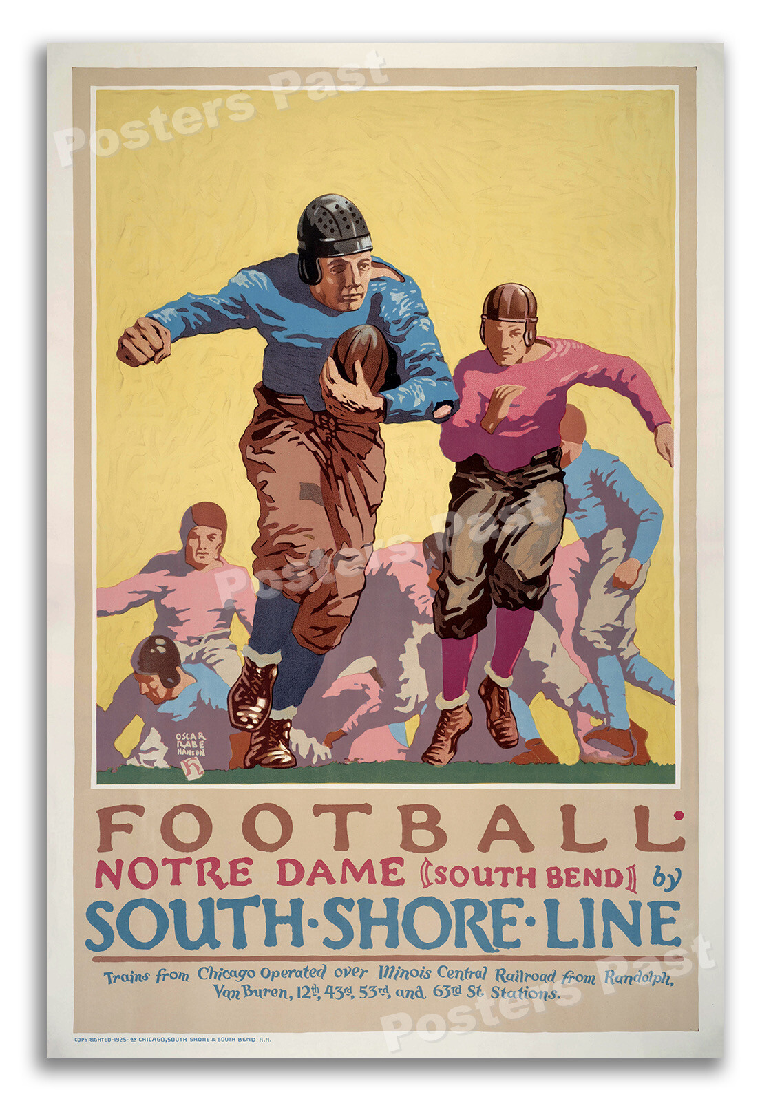 1925 Notre Dame Football by South Shore Line Vintage Advertising Poster - 24x36