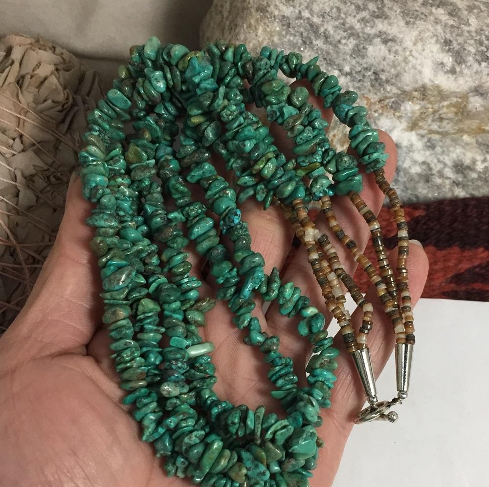 Ethnic multi strands rustic turquoise nuggets necklace/22\