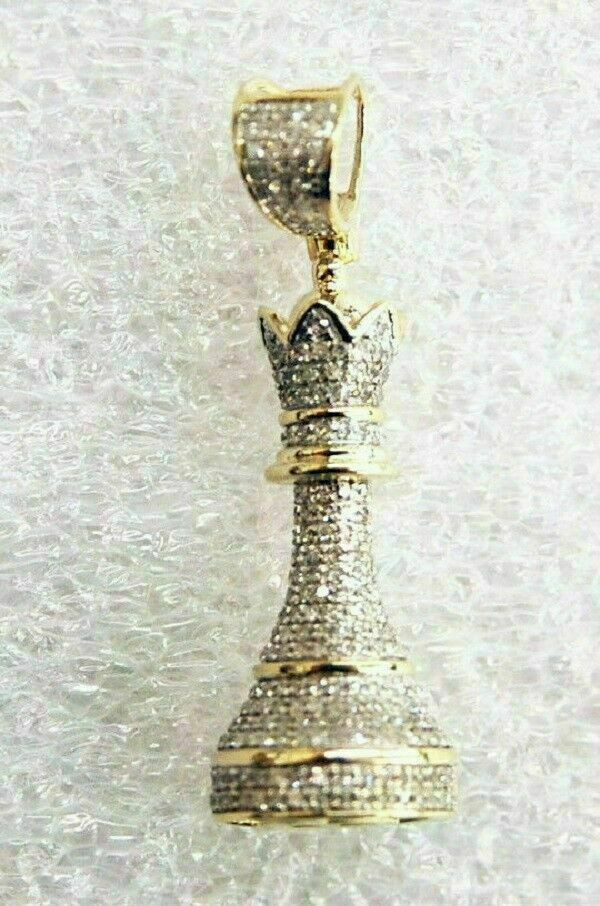 Round 0.75 Ct SimulatedDiamonds Queen Chess Piece Pendant 14K Yellow Gold Plated