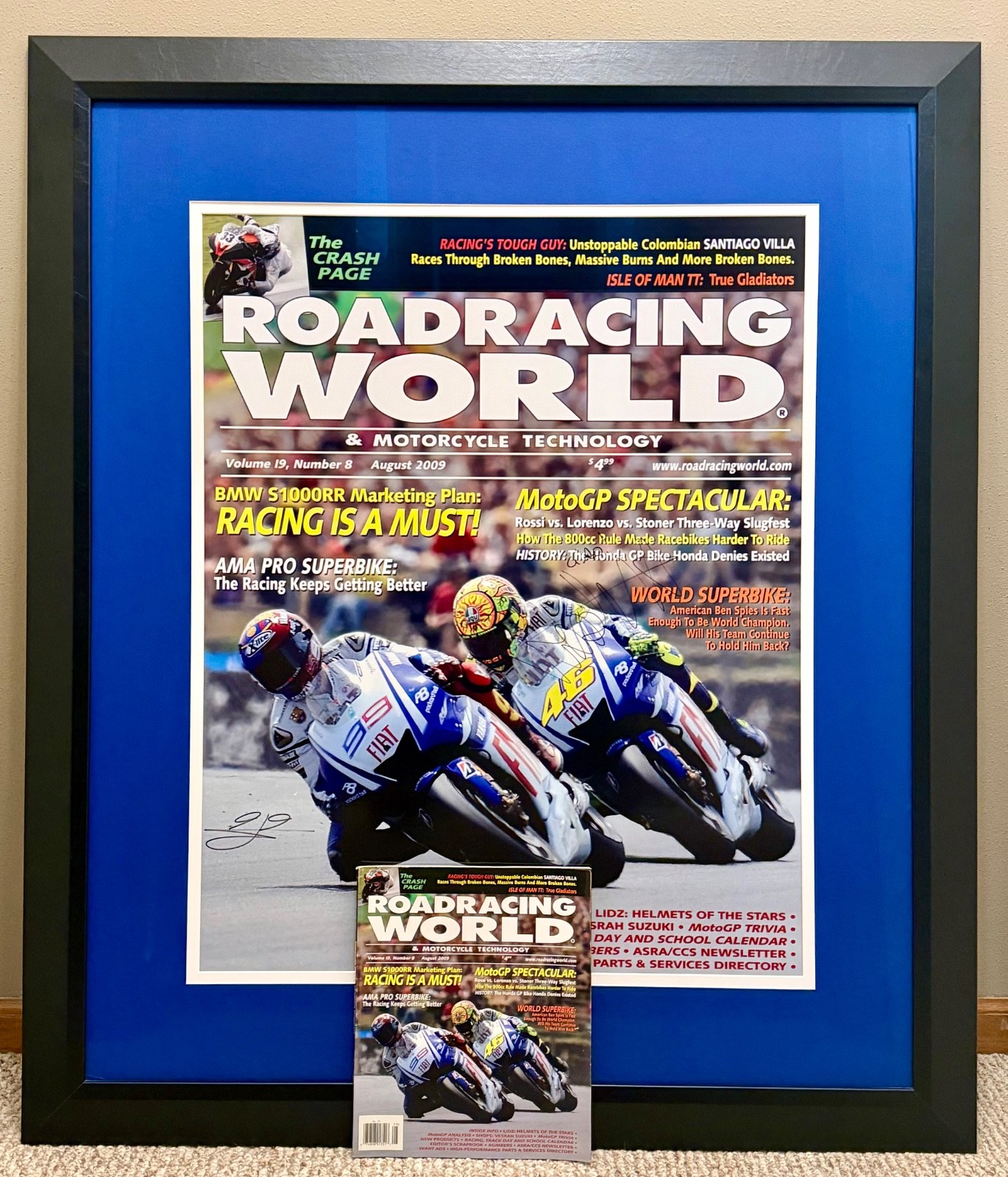 Huge Valentino Rossi & Jorge Lorenzo Autographed Roadracing World Cover – 1 of 5 Huge Valentino Rossi & Jorge Lorenzo Autographed Roadracing World Cover – 1 of 5