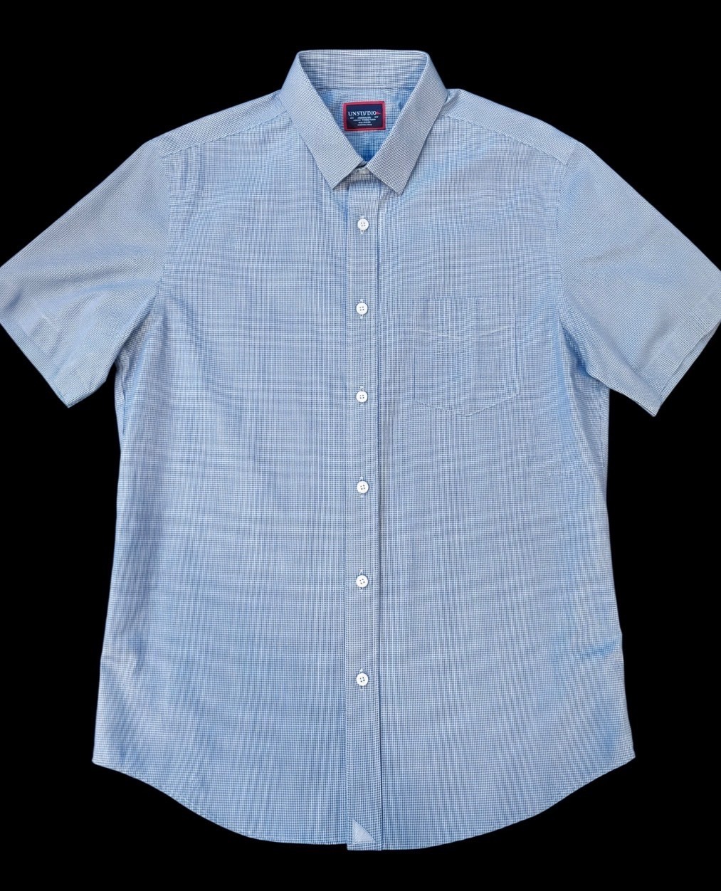 Untuck it Mens Button Front Short Sleeve Cotton Blue White Plaid Shirt M Untuck it Mens Button Front Short Sleeve Cotton Blue White Plaid Shirt M