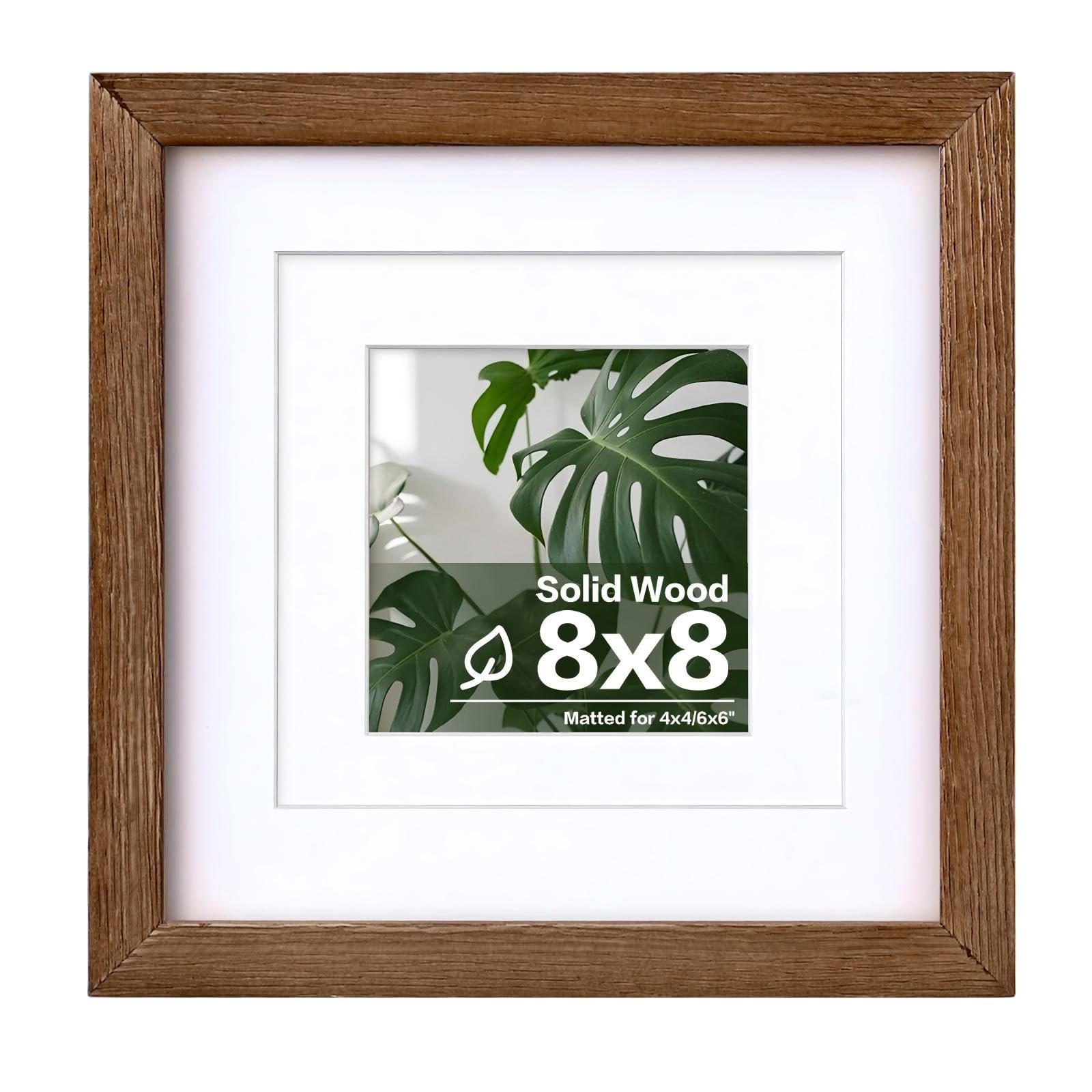 8x8 Picture Frame Made of Solid Wood with Plexiglass, Display Pictures 4x4/6x...