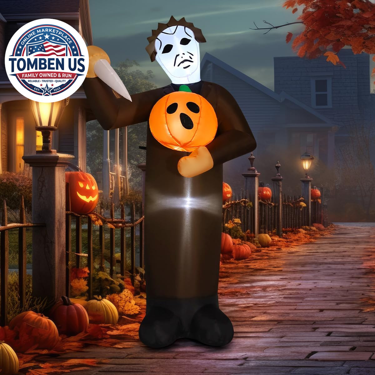 Halloween Inflatable 6FT Scary Pumpkin Killer with Built-In Leds Blow up Yard De Halloween Inflatable 6FT Scary Pumpkin Killer with Built-In Leds Blow up Yard De