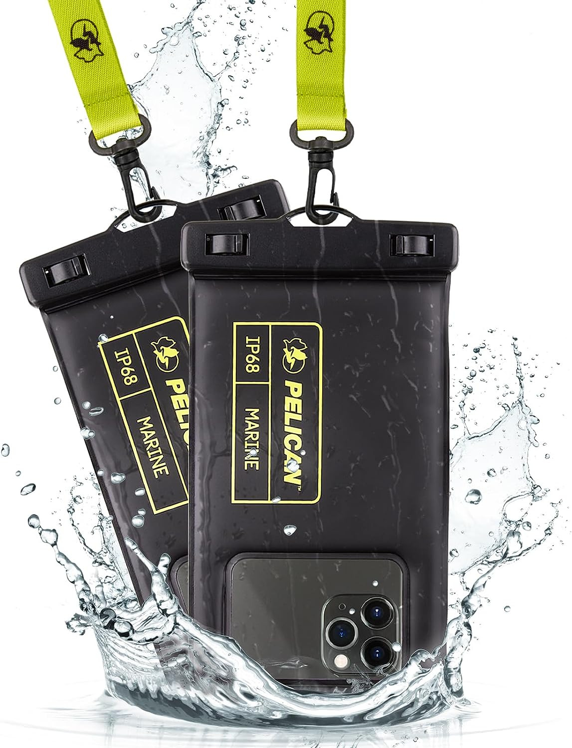 2 Pack Marine Waterproof Phone Pouch (Regular) -Black/Hi-Vis Yellow | Touchscree