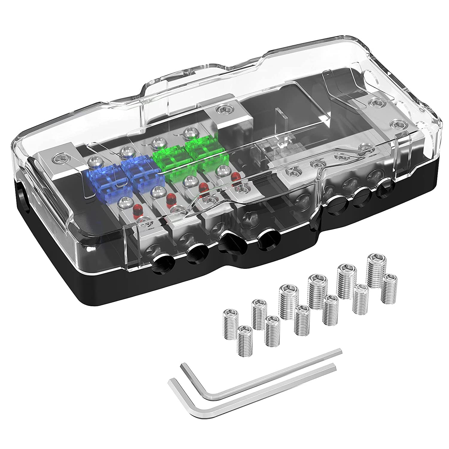 4-Way Fused Power Distribution Block Car Audio 12V 0/4 Gauge with Ground for Aut