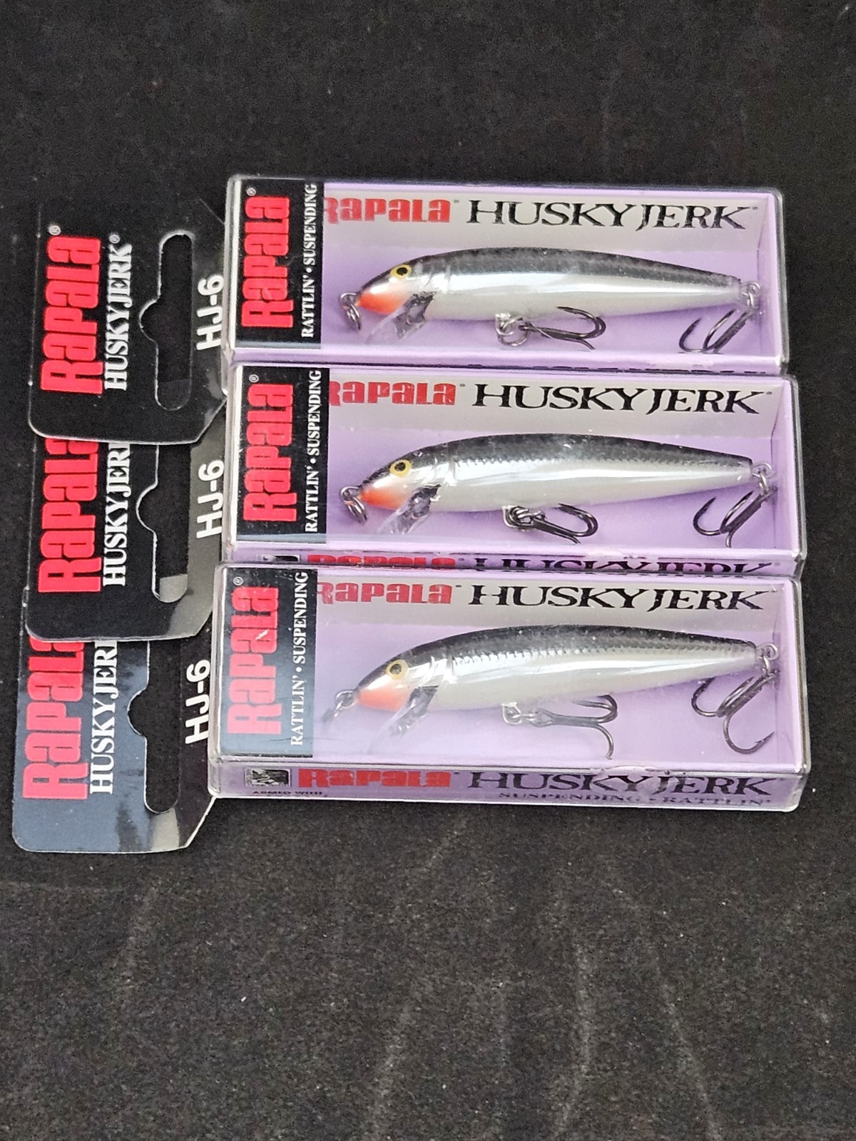 3 Rapala Husky Jerk HJ-6 Jerkbait Fishing Lures, Silver. NOS 3 Rapala Husky Jerk HJ-6 Jerkbait Fishing Lures, Silver. NOS