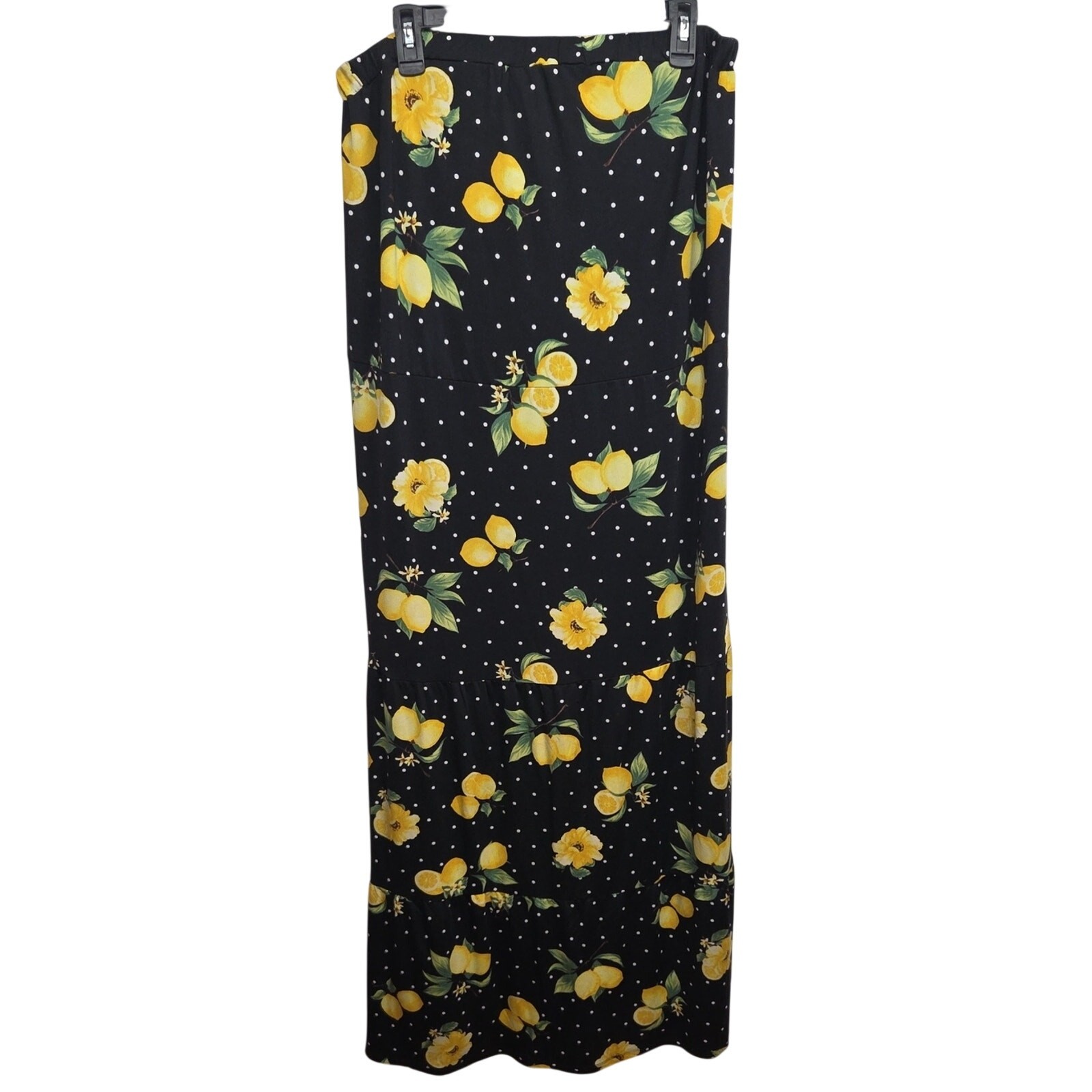 Tacera Black & White Polka Dot Fruit Lemon Print Strapless Maxi Dress Sz Medium